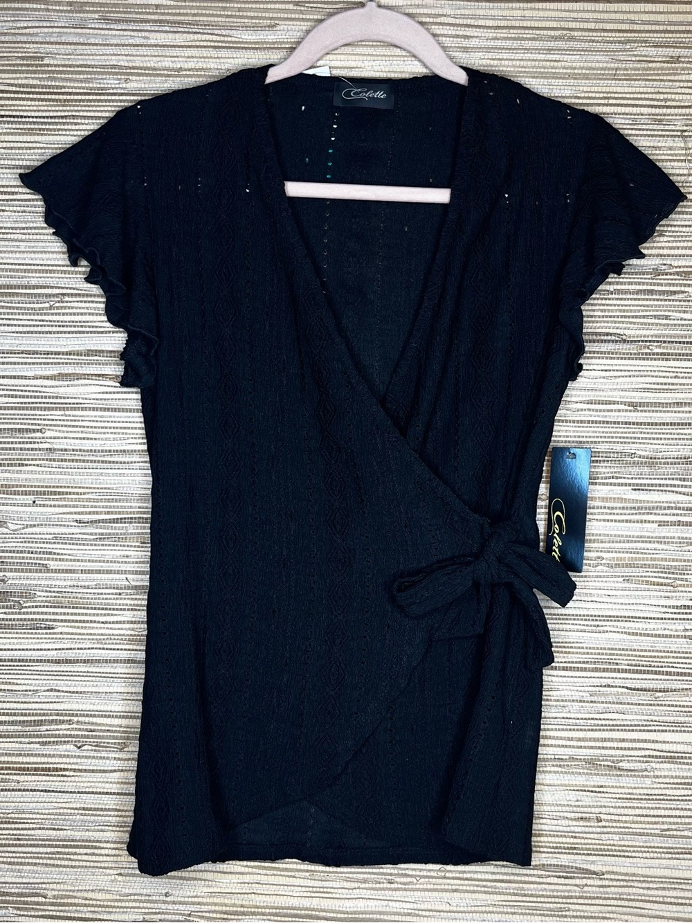 New Colette Stitch Fix Black Wrap Knit Top with Side Tie size small